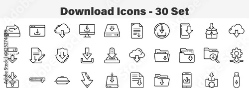 Download 30 Set Line Art icons Collections Vector Illustration. Download and Upload Arrow UI Icon Collection