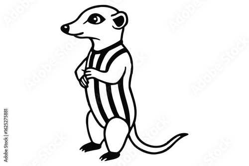 Cute meerkat wearing a striped shirt standing on its hind legs