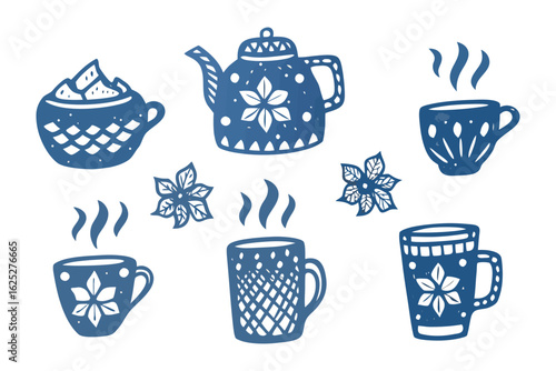 Cozy Drinks Illustration: A collection of illustrated cozy drinks and tea set. Perfect for adding a touch of warmth to any project. 