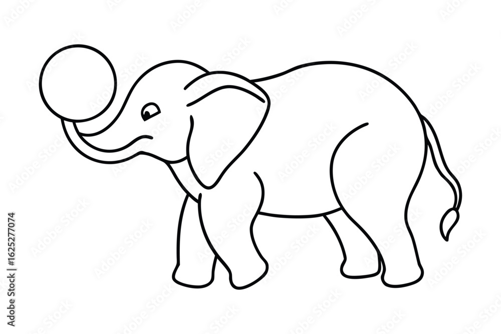 Fototapeta premium Simple line art elephant balancing a ball on its trunk