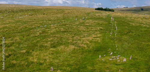 Slika na platnu Aerial view of Bronze Age stone rows and settlement remains at Merrivale, Dartmo