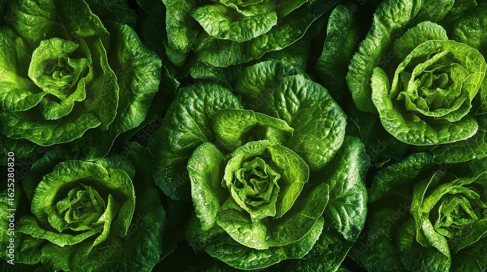 Fototapeta premium Modern Vertical Farm Rows of Crisp Green Lettuce Leaves Close-Up