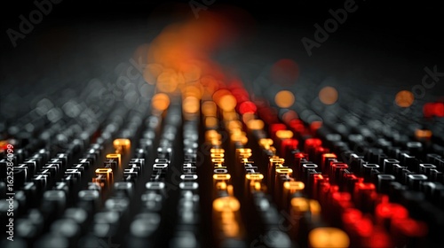 Glowing abstract tech background with binary code fragments deep blacks and electric highlights