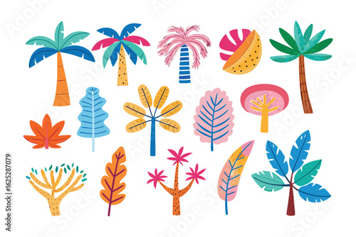 Tropical Flora Assortment: A vibrant collection of hand-drawn illustrations features diverse tropical flora, showcasing the unique beauty of the natural world in an illustrative style.