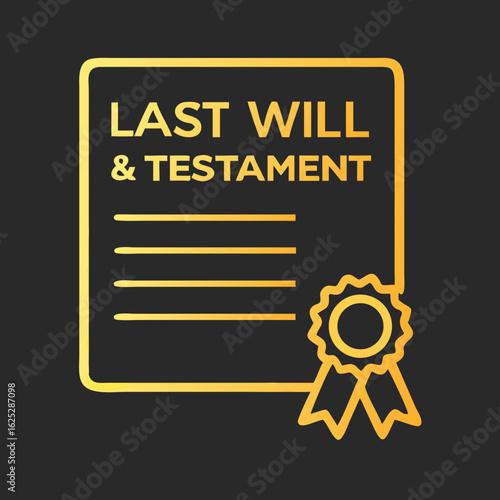 Last will and testament icon with a notary seal in golden design on dark contrasting background