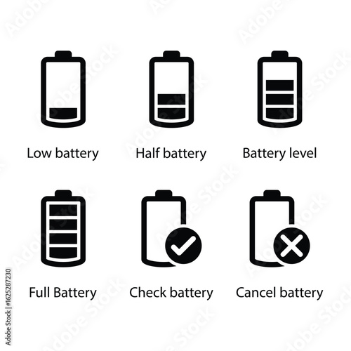 Low, Half, level, Full, Check battery, Cancel battery, icon