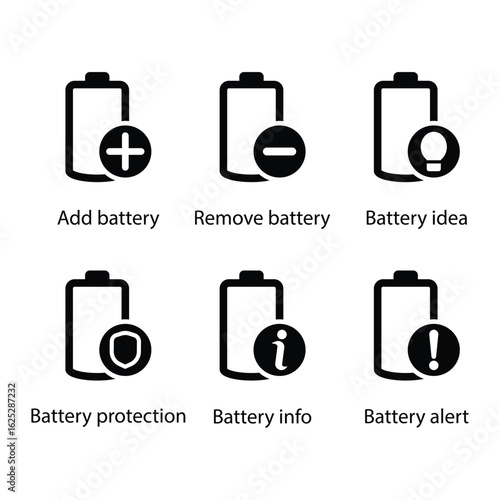 Add, Remove, idea, protection, Battery info, Battery alert, icon