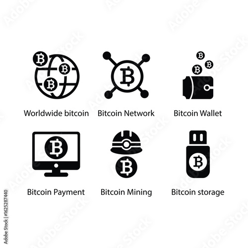 Worldwide bitcoin, Network, Wallet, Bitcoin Payment, Mining, storage, icon