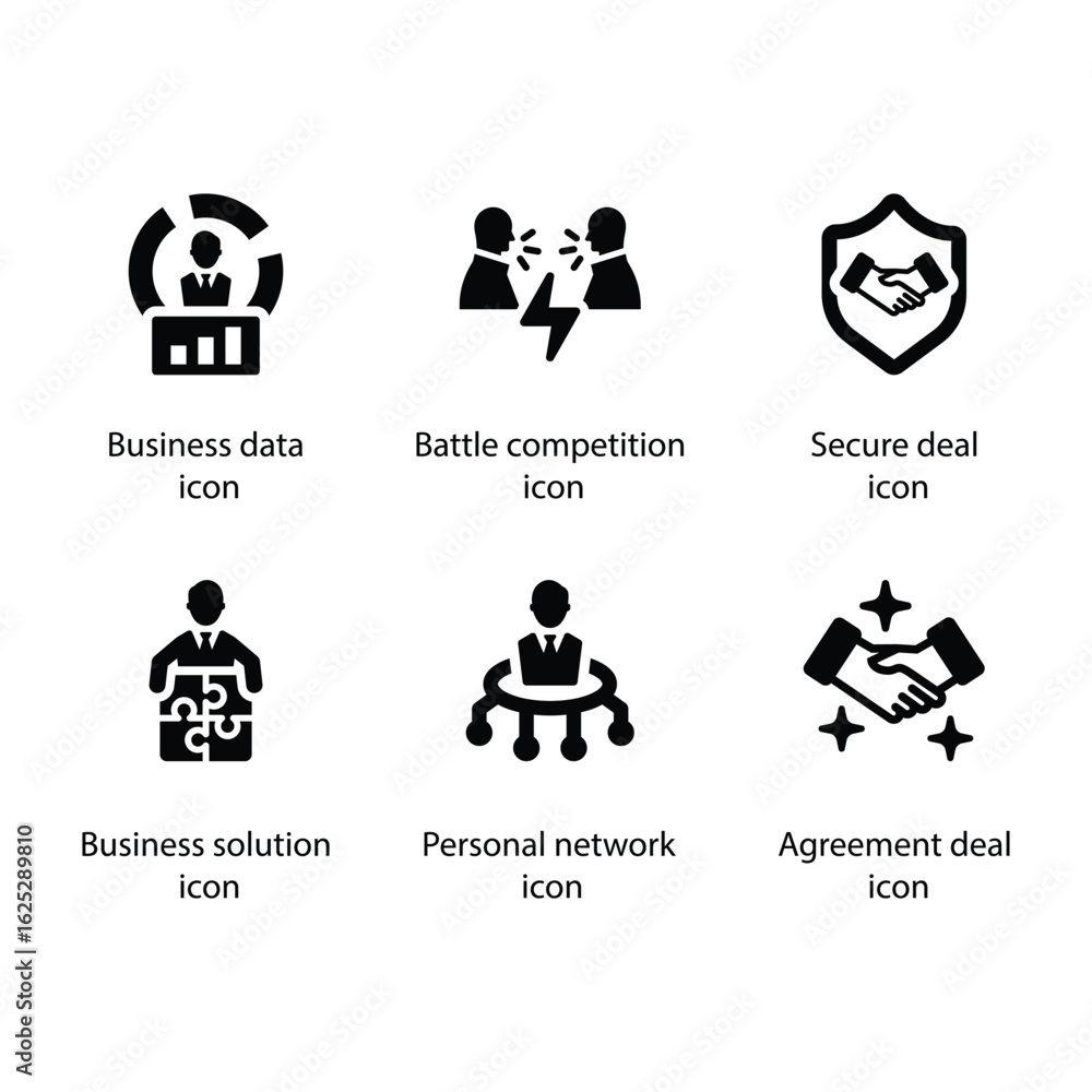Fototapeta premium Business data, Battle competition, Secure deal, Business solution, Personal network, Agreement deal, icon