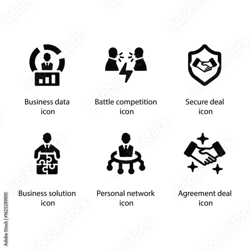 Business data, Battle competition, Secure deal, Business solution, Personal network, Agreement deal, icon