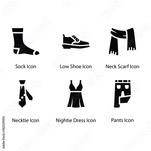Sock, Low Shoe, Neck Scarf, Necktie, Nightie Dress, Pants, icon