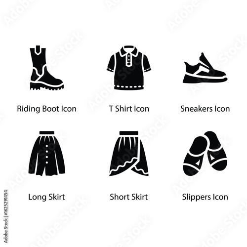 Riding Boot, T Shirt, Sneakers, Long Skirt, Short Skirt, Slippers, icon