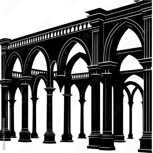 Vector silhouette of old town arches and pillars