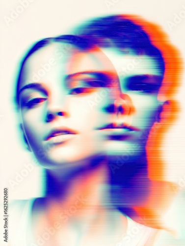 Double exposure of woman and man in motion blur - running poster background