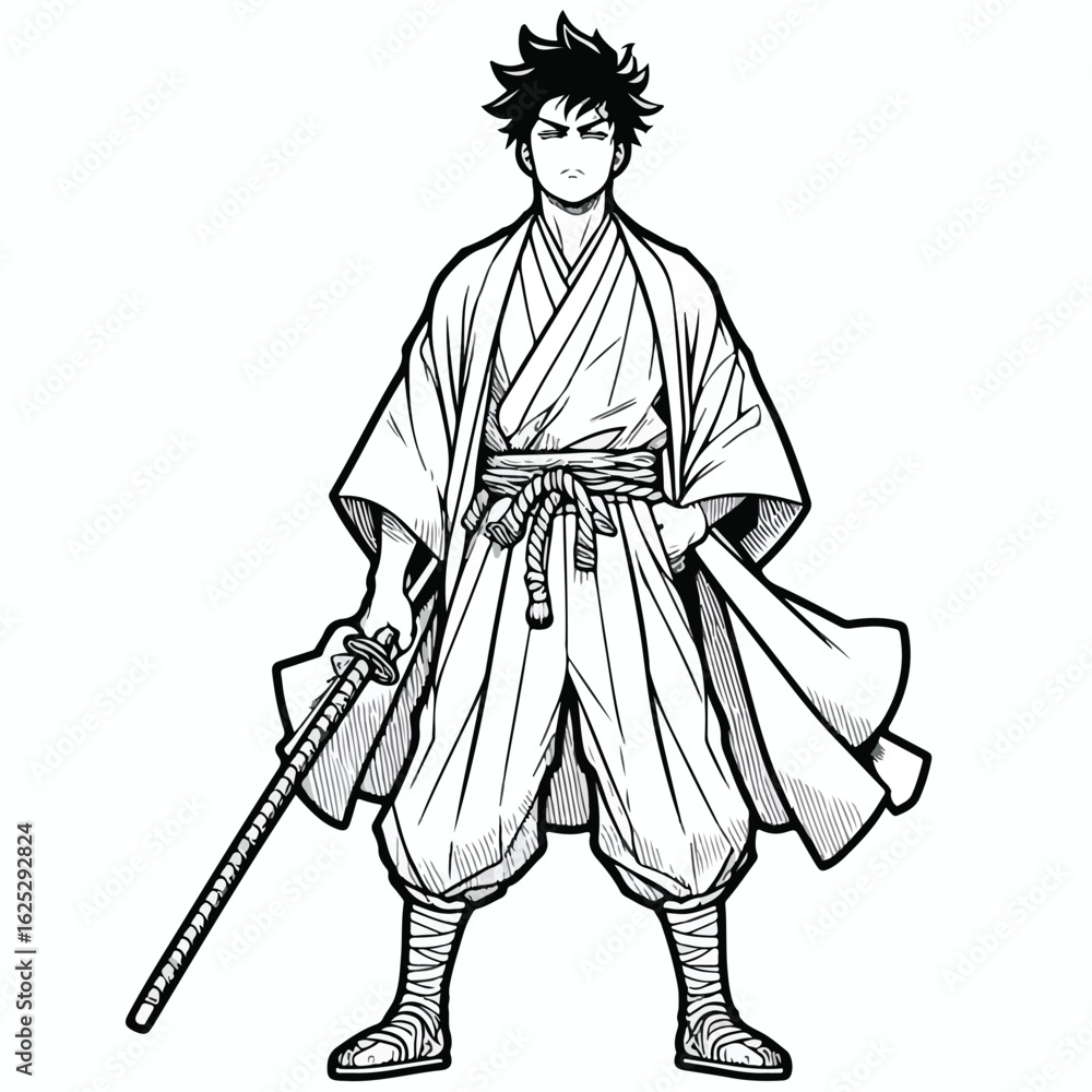 Obraz premium Japanese guy line art vector image