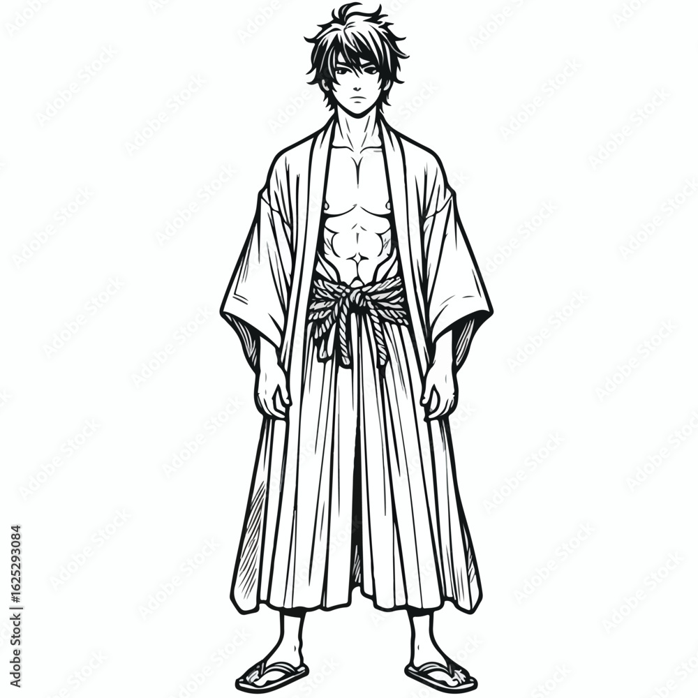 Japanese guy line art vector image Japanese guy line art vector image