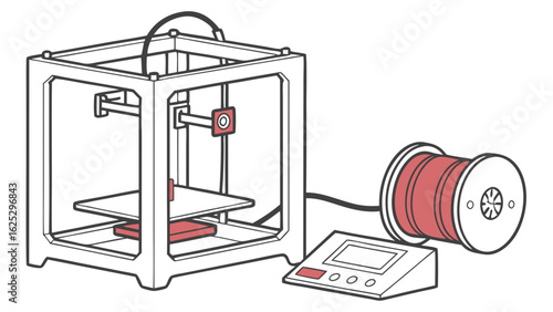 3d printer with filament spool and control panel
