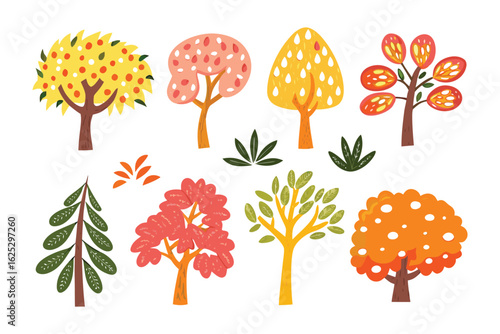 Vibrant trees illustration: An artistic collection of colorful trees. Capture the artistic essence and diversity of trees.