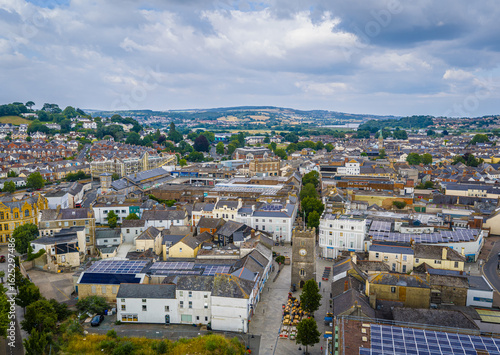 Photos Aerial view of Newton Abbot’s historic St Leonard’s Tower (Clock Tower) rising a