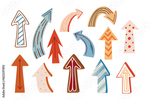 Directional Arrows Set: A colorful and diverse collection of illustrative arrows, each with a unique design, pointing the way towards new beginnings and infinite possibilities. 