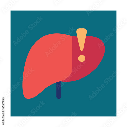 Red liver icon with yellow exclamation mark warning