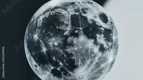 Close up detailed view of the moon surface with craters and shadows