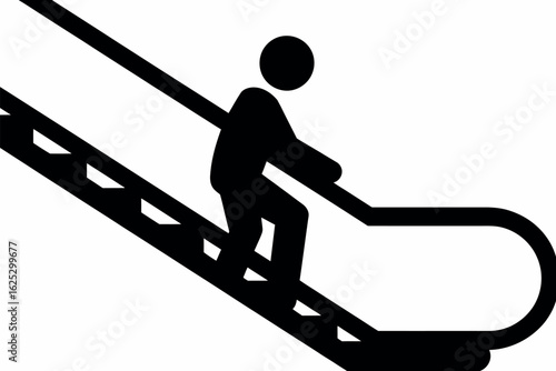 Silhouette of a person riding an escalator upwards