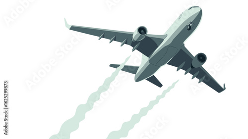 Modern airliner flying high against a white sky