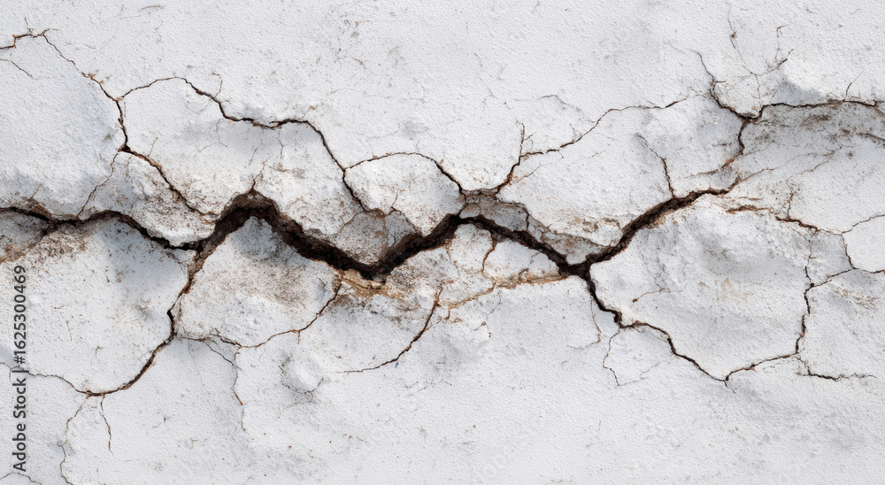 Fototapeta premium Cracked white wall texture with visible fissures and rough surface, conveying sense of decay and age