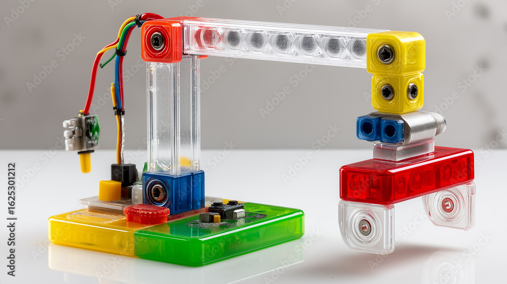 Fototapeta premium Colorful Toy Crane On White Surface