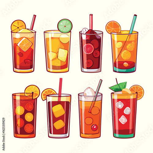 Refreshing cocktails with fruit and ice drinks beverages
