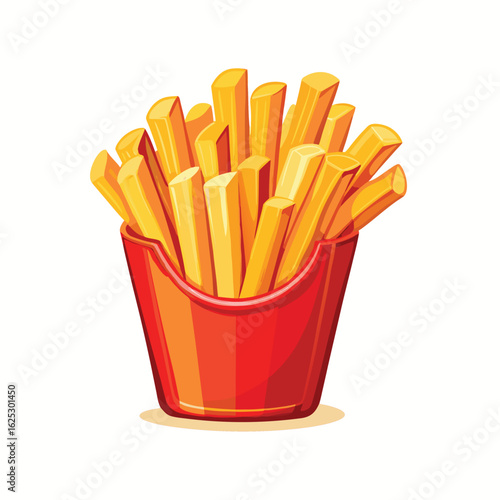 Golden french fries in red container potato yellow