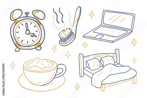 Morning Rituals: Illustration of key elements of a morning routine, capturing the essence of a good start to the day.