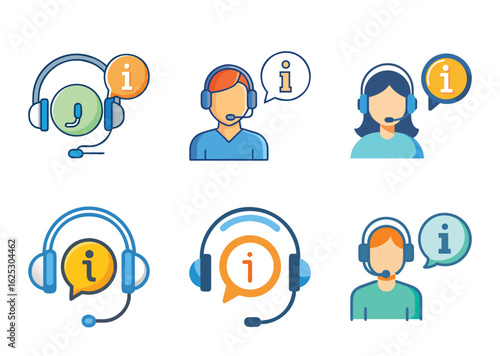 A set of vector icons representing customer service and support specialists