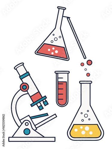 A set of vector icons of science and chemistry lab equipment.