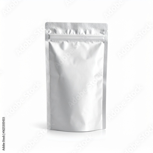 Empty silver foil pouch with zipper