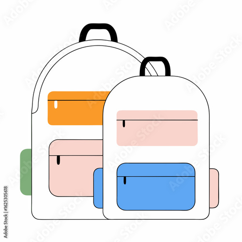 Colorful school backpacks with multiple pockets in modern style  