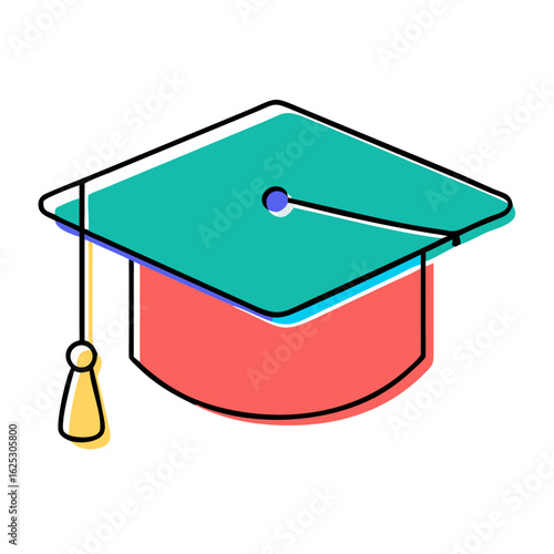 Graduation cap illustration in colorful design with modern style  