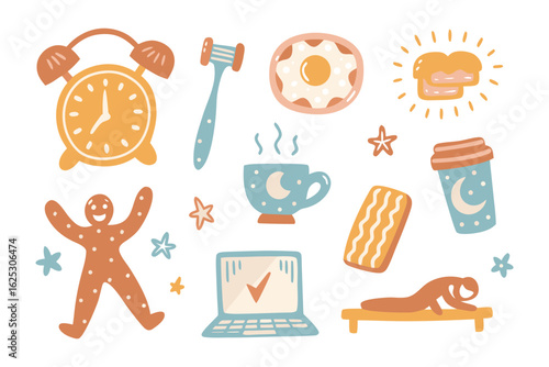 Morning Routine Illustrated: A delightful illustrated collection of morning routine elements, perfect for projects centered around breakfast, sleep, and daily routines.