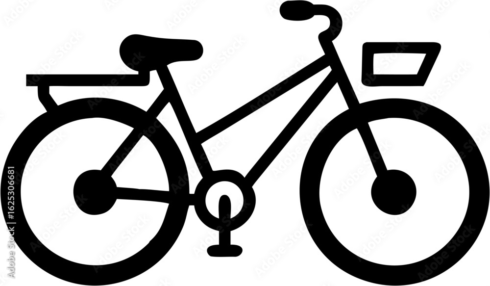 Illustration of a bicycle with a basket in the front and a rack in the back in black and white color scheme silhouette Illustration of a bicycle with a basket in the front and a rack in the back in black and white color scheme silhouette