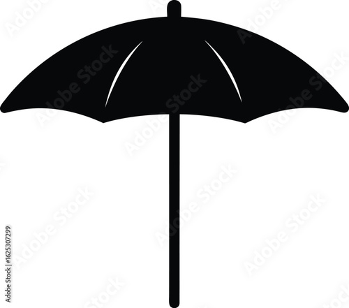 black beach umbrella silhouette on white background