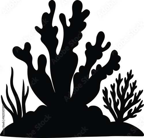 black coral reef silhouette on white background