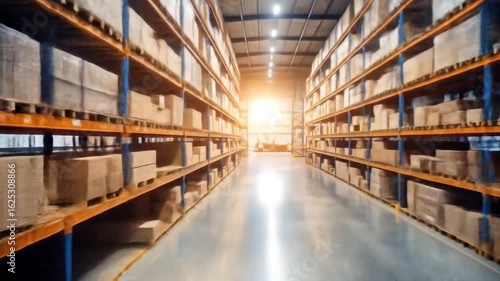 Wallpaper Mural Warehouse Interior With Rows Of Shelves Stacked With Cardboard Boxes Under Bright Lighting With A Clean Concrete Floor Torontodigital.ca