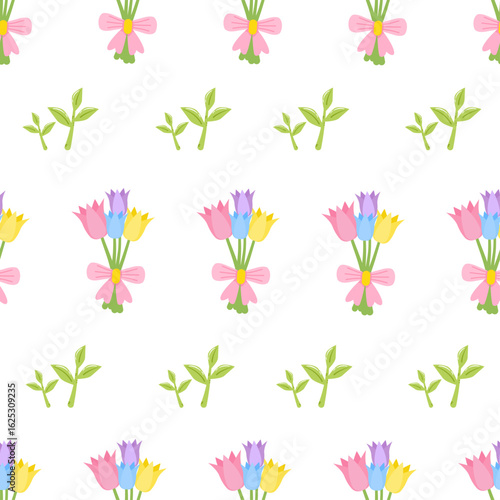 Seamless Pattern of Tulips and Floral Accents