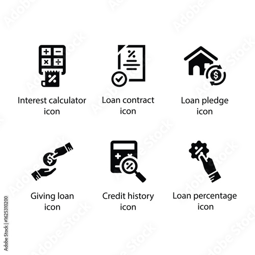 Interest calculator, Loan contract, Loan pledge, giving loan, Credit history, Loan percentage, icon