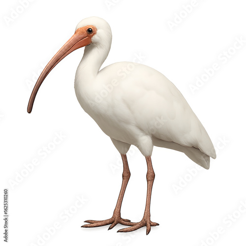 Elegant White Ibis Bird with Long Downcurved Bill