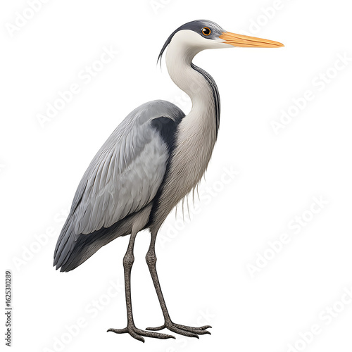 Detailed Illustration of a Grey Heron in Profile View