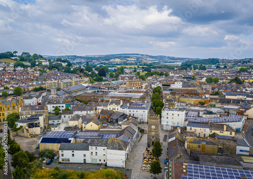 Photos Aerial view of Newton Abbot’s historic St Leonard’s Tower (Clock Tower) rising a