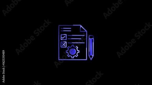 Blue color Neon line folder icon. Document Management system animation with black background. Document management icon animation. Document file animation.