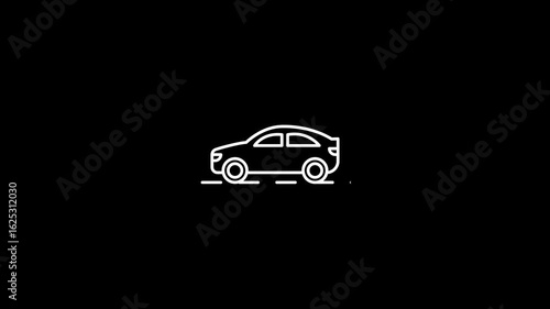 Moving car linear icon animation. Simple motion loopable 4K flat cartoon animation of car on the road. Outline car motion graphic animation. 
